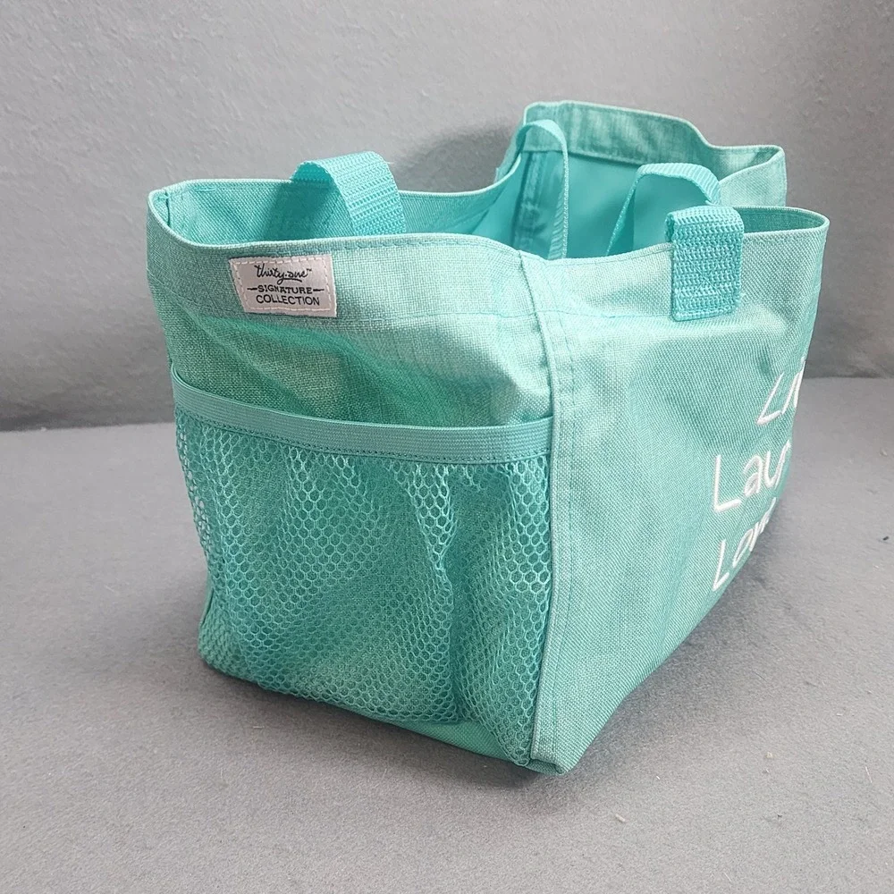 Thirty-One Tote Bag Aqua Teal Live Laugh Love Signature Collection Small Caddy